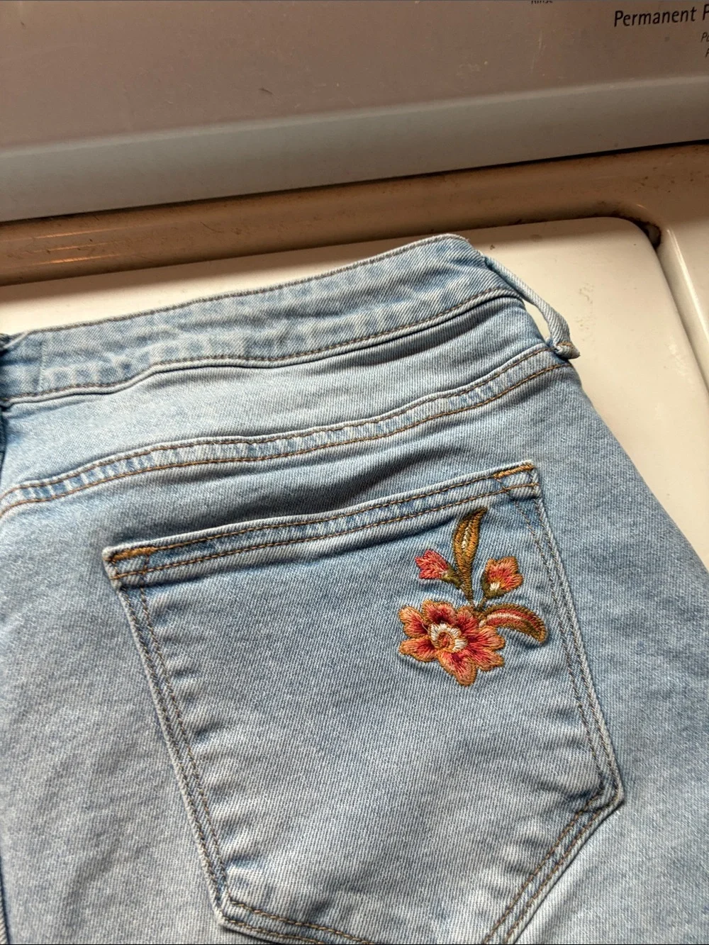 DRIFTWOOD Light Blue Embroidered Denim Shorts with Frayed Hem - Picture 7 of 7
